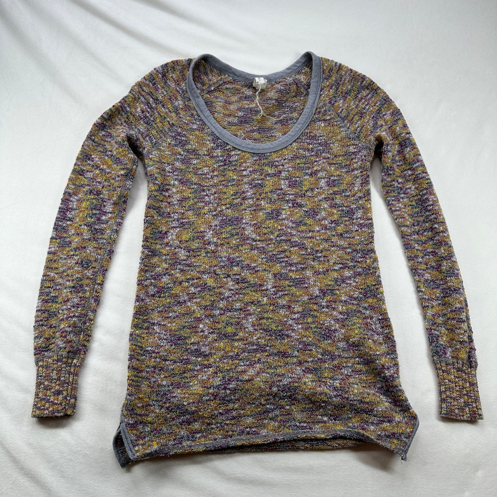 Free People WE THE FREE Knit Multicolored Long Sleeve‎ Top Purple Yellow Small